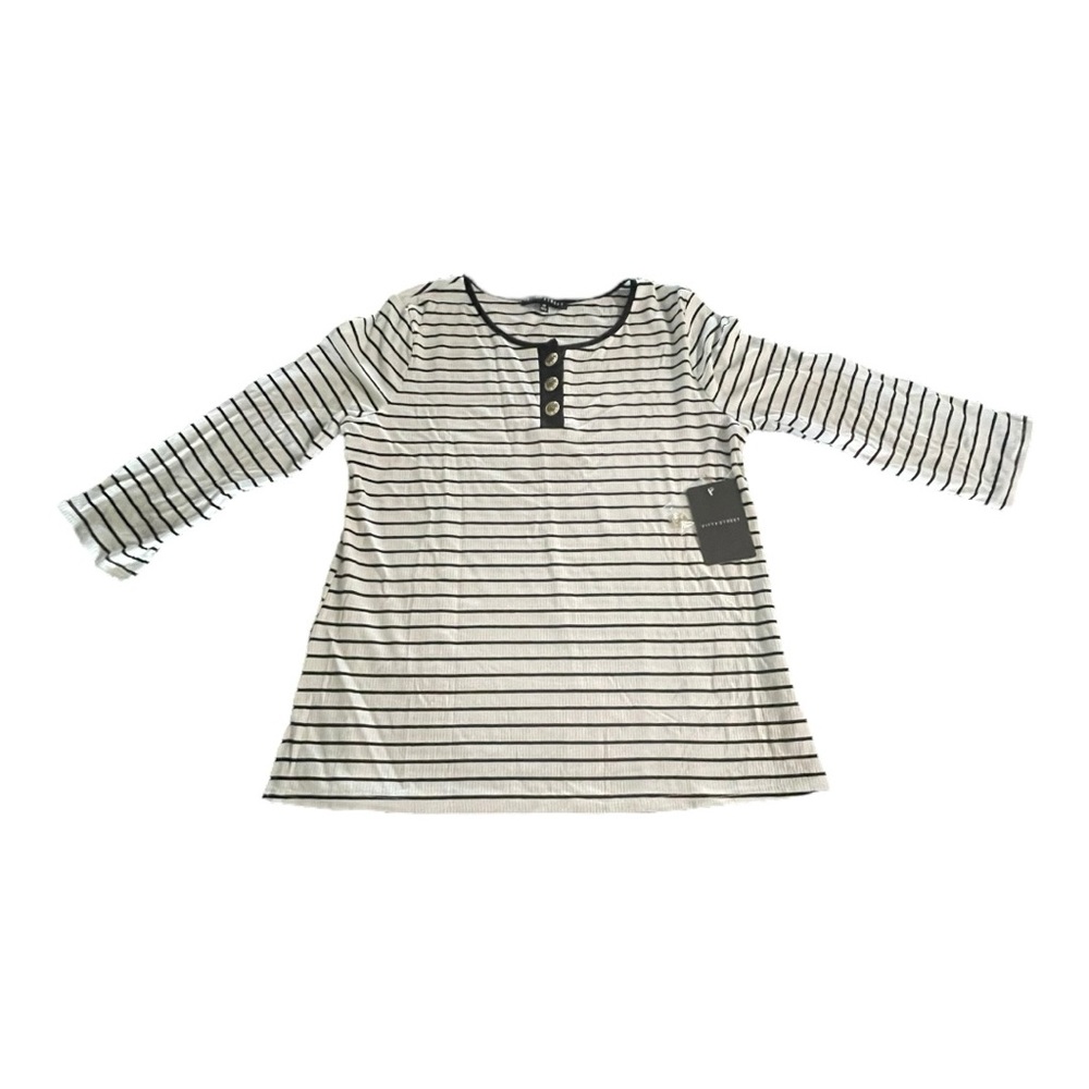 Fifty Street White & Black Striped Button Down Henley NWT Size Medium